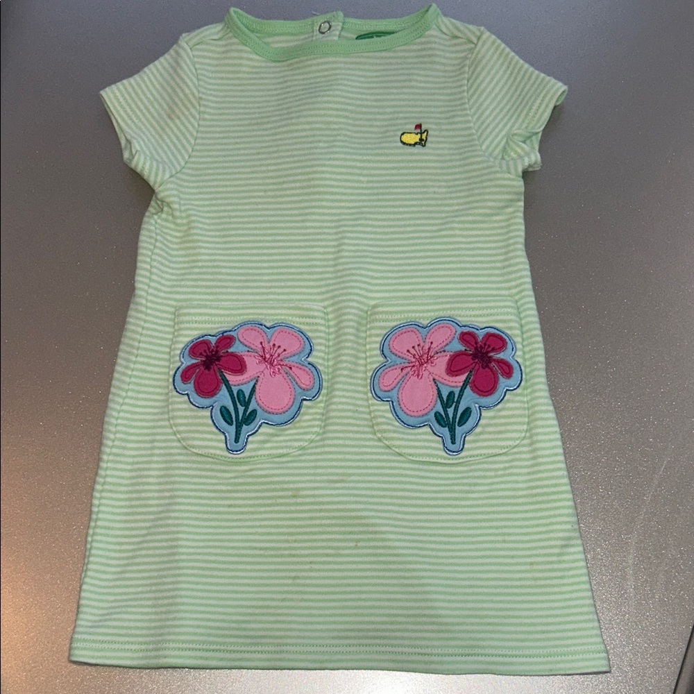 Masters Striped Green Dress with Floral Pockets